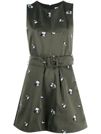 Patou Sleeveless Belted Minidress In Green