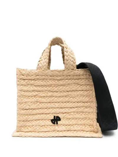 Patou Small Jp Raffia Tote Bag In Neutrals