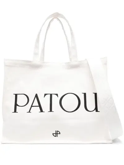 Patou Logo-embroidered Canvas Tote Bag In White