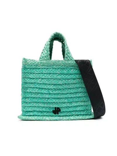 Patou Small Jp Raffia Tote Bag In Green