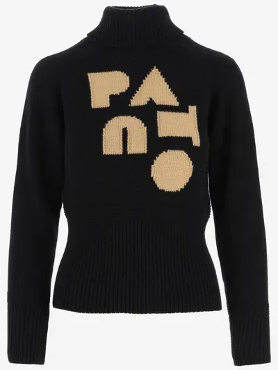 Patou Wool And Cashmere Blend Sweater With Logo In Black