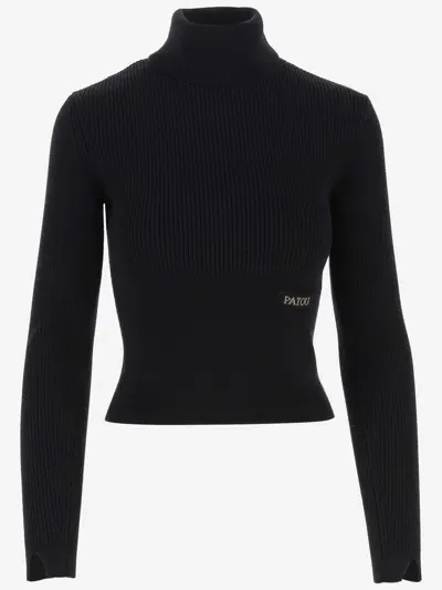 Patou Wool Blend Sweater With Logo In Black