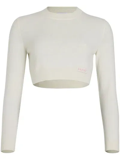 Patou Wool Cropped Sweater In White