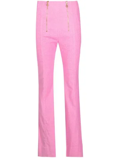 Patou Zip-detail Tweed Flared Trousers In Pink & Purple