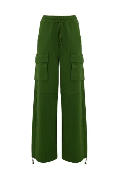 Patrizia Pepe Cotton Fleece Cargo Trousers In Green Garden