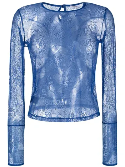 Patrizia Pepe Cut-out Detailing Lace Top In Blue