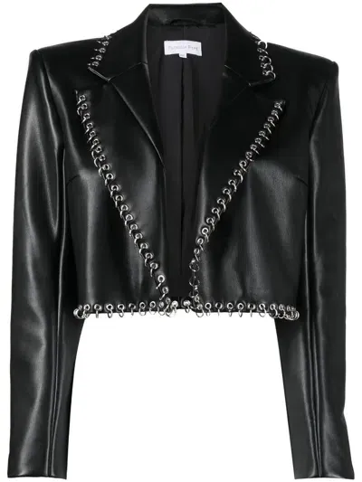 Patrizia Pepe Eyelet-embellished Patent-finish Blazer In Black