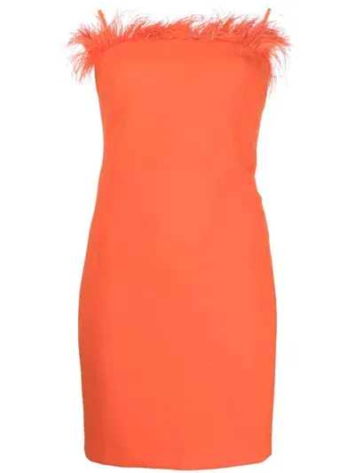 Patrizia Pepe Feather-trim Strapless Mini Dress In Orange