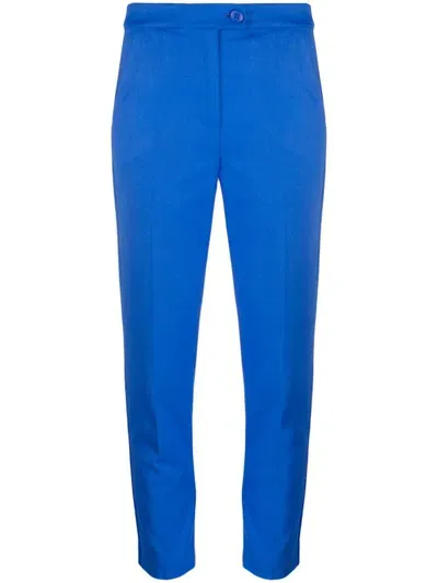 Patrizia Pepe Flannel Cigarette Cropped Trousers In Blue