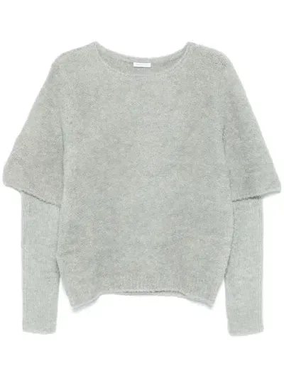 Patrizia Pepe Half-sleeves Bouclé Jumper In Grey