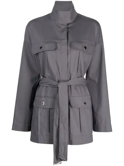 Patrizia Pepe High-neck Belted Parka In Grey