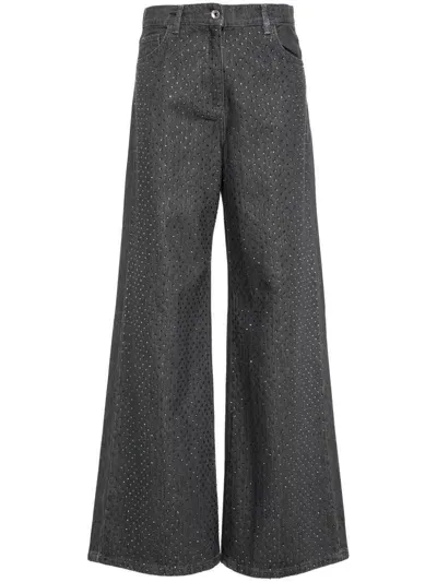 Patrizia Pepe Wide-leg-jeans Mit Kristallen In Gray