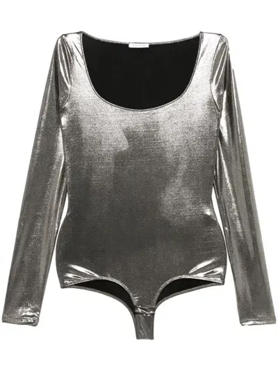 Patrizia Pepe Laminated Bodysuit In Gold