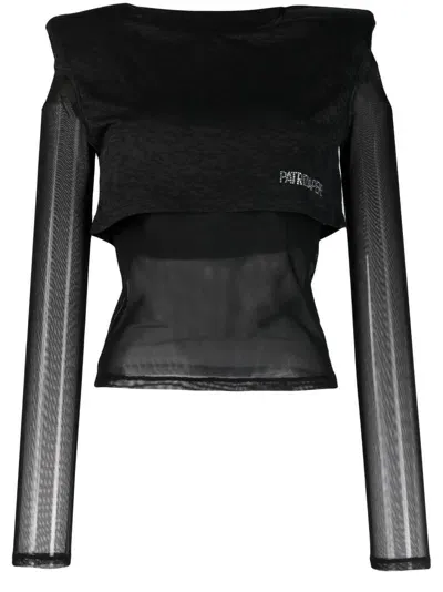 Patrizia Pepe Logo-embellished Sheer-panelled Top In Black