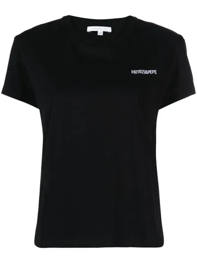 Patrizia Pepe Logo-print Organic Cotton T-shirt In Black