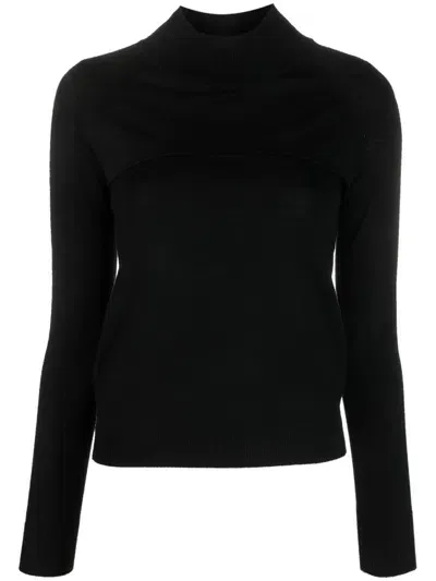 Patrizia Pepe Long-sleeved Wool Top In Black