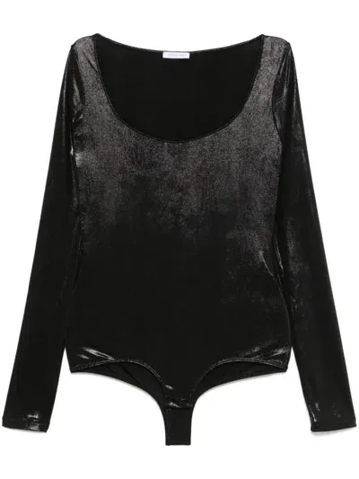 Patrizia Pepe Metallic Bodysuit In Black