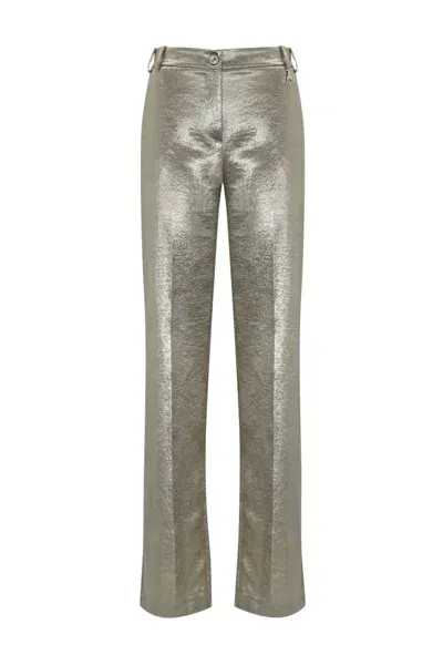 Patrizia Pepe Metallic Crepe Satin Trousers In Metallightblack Gold