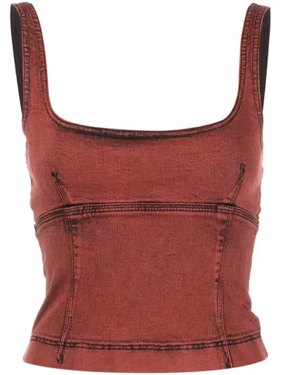 Patrizia Pepe Panelled Sleeveless Denim Top In Red