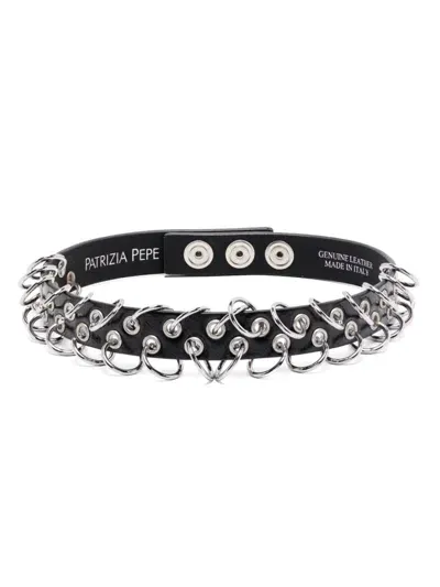 Patrizia Pepe Piercing Leather Choker In Silver