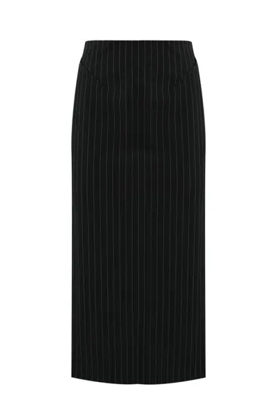 Patrizia Pepe Pinstriped Midi Skirt In Black Stripes