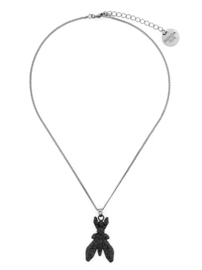 Patrizia Pepe Rhinestone-embellished Fly Necklace In Black