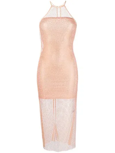 Patrizia Pepe Rhinestone-embellished Mesh Midi Dress In Pink