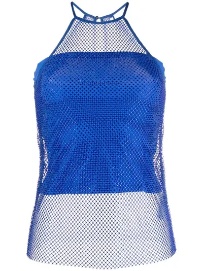 Patrizia Pepe Rhinestone-embellished Sleeveless Top In Blue