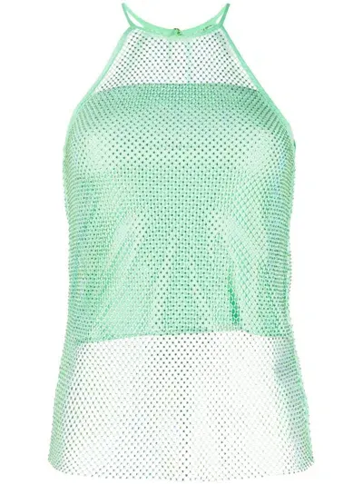 Patrizia Pepe Rhinestone-embellished Sleeveless Top In Green