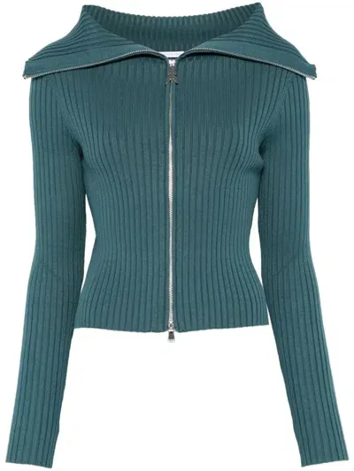 Patrizia Pepe Ribbed Cardigan In Green