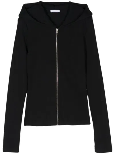 Patrizia Pepe Ribbed Zip-up Hoodie In Black