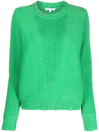 Patrizia Pepe Ring-detailing Ribbed-knit Jumper In Green