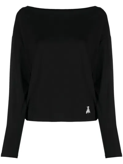 Patrizia Pepe Boat-neck Long-sleeve Top In Black