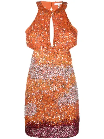 Patrizia Pepe Sequin-embellished Tulle Mini Dress In Orange