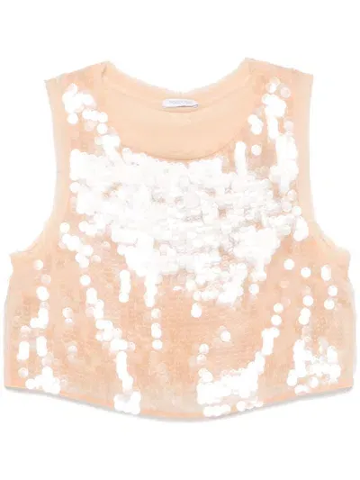 Patrizia Pepe Sequinned Mesh Top In 中性色