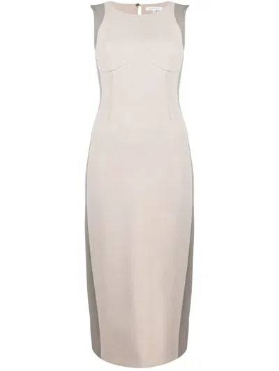 Patrizia Pepe Sleeveless Contrast-panel Midi Dress In Neutrals