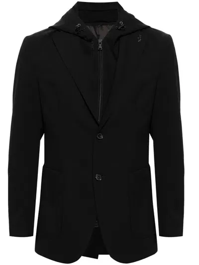 Paul & Shark Detachable-hood Single-breasted Blazer In Black