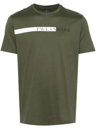 Paul & Shark Logo-print Cotton T-shirt In 089 Military Green