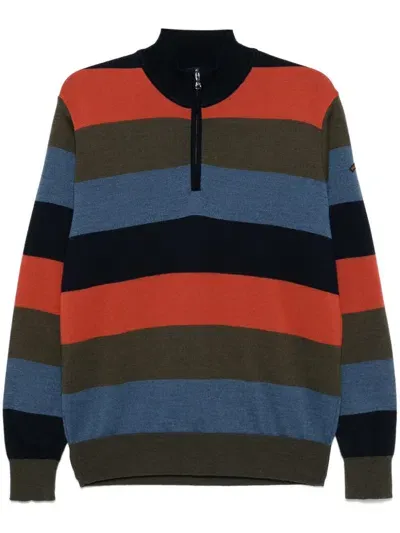 Paul & Shark Striped Half Zip Wool Sweater In Multicolour