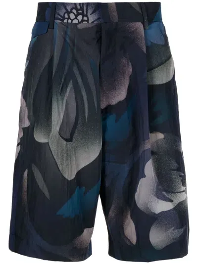 Paul Smith Abstract-print Knee-length Shorts In Blue