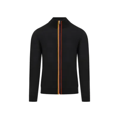 Paul Smith Anthracite Wool Zip Cardigan In Black