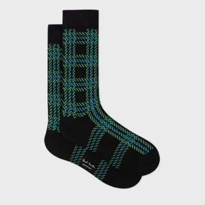 Paul Smith Black Cotton And Wool-blend Check Socks