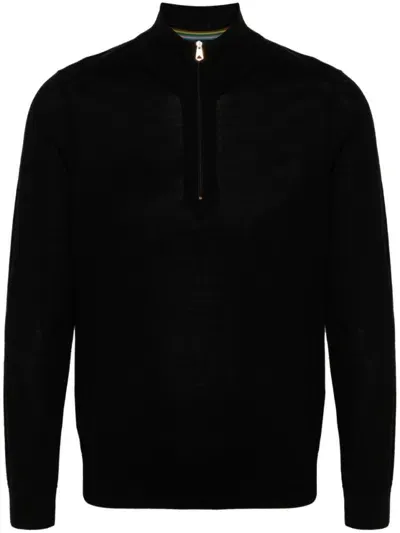 Paul Smith Merino Wool Half-zip Sweater In Black