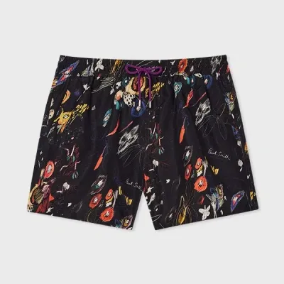 Paul Smith Black 'sketchbook Botanical' Swim Shorts