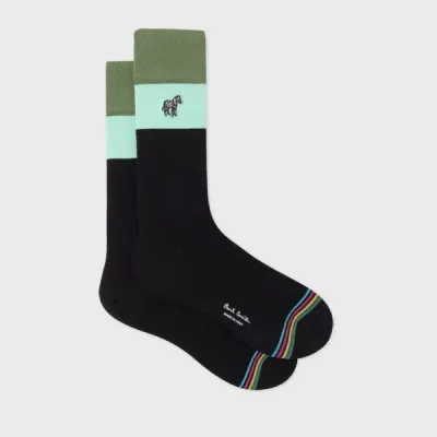 Paul Smith Black Zebra Embroidered Block Cuff Socks