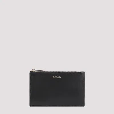 Paul Smith Signature Stripe Leather Card Holder In Black