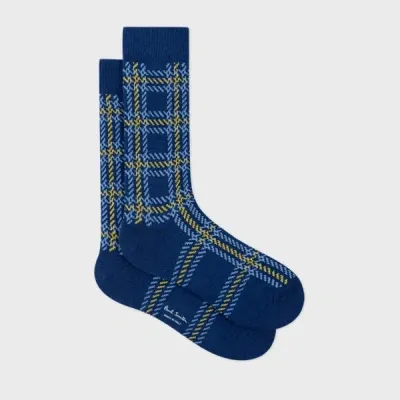 Paul Smith Blue Cotton And Wool-blend Check Socks Green