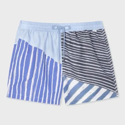 Paul Smith Blue 'pencil Stripe Collage' Swim Shorts