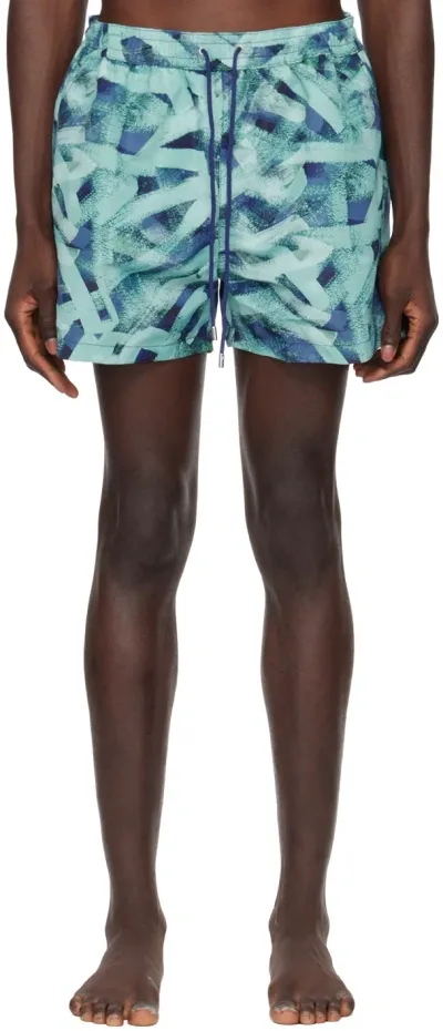 Paul Smith Blue Short Brush Stroke Swim Shorts In 47 Blues