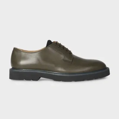 Paul Smith Khaki Green Leather 'ras' Shoes In Brown